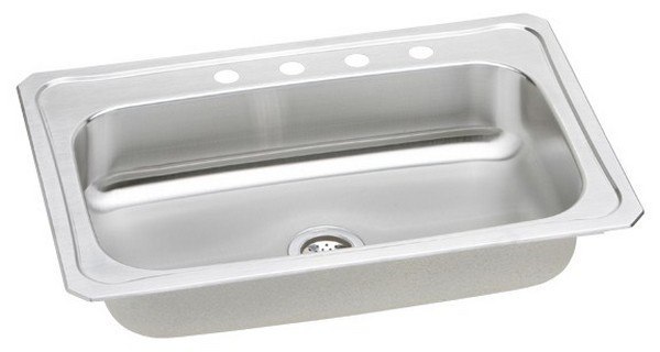 ELKAY CRS33224 CELEBRITY STAINLESS STEEL 33 L X 22 W X 7 D TOP MOUNT KITCHEN SINK, 4 FAUCET HOLES