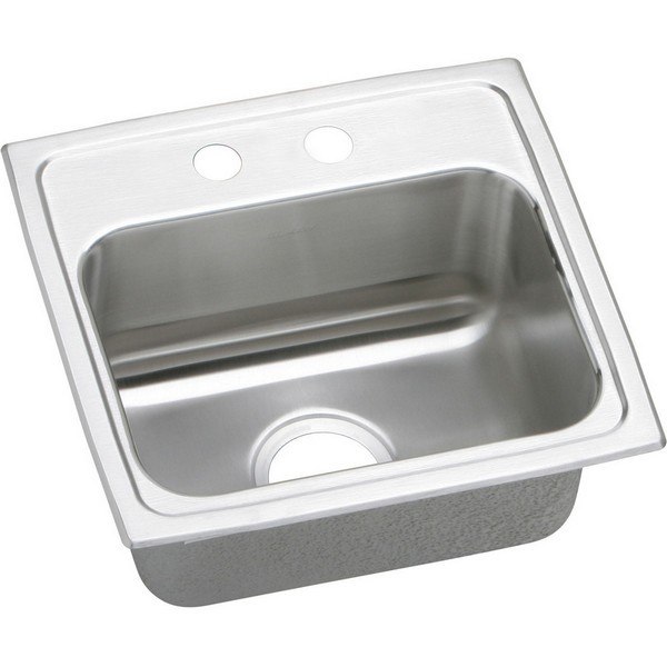 ELKAY DLRQ1716102 LUSTERTONE STAINLESS STEEL 17 L X 16 W X 10-1/8 D TOP MOUNT KITCHEN SINK, 2 FAUCET HOLES