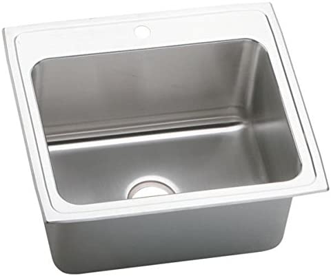 ELKAY DLRQ2522121 LUSTERTONE STAINLESS STEEL 25 L X 22 W X 12-1/8 D TOP MOUNT KITCHEN SINK, 1 FAUCET HOLE