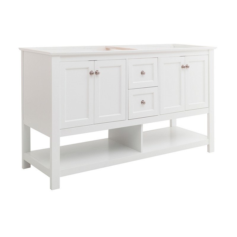 FRESCA FCB2360WH-D MANCHESTER 60 INCH  WHITE TRADITIONAL DOUBLE SINK BATHROOM CABINET