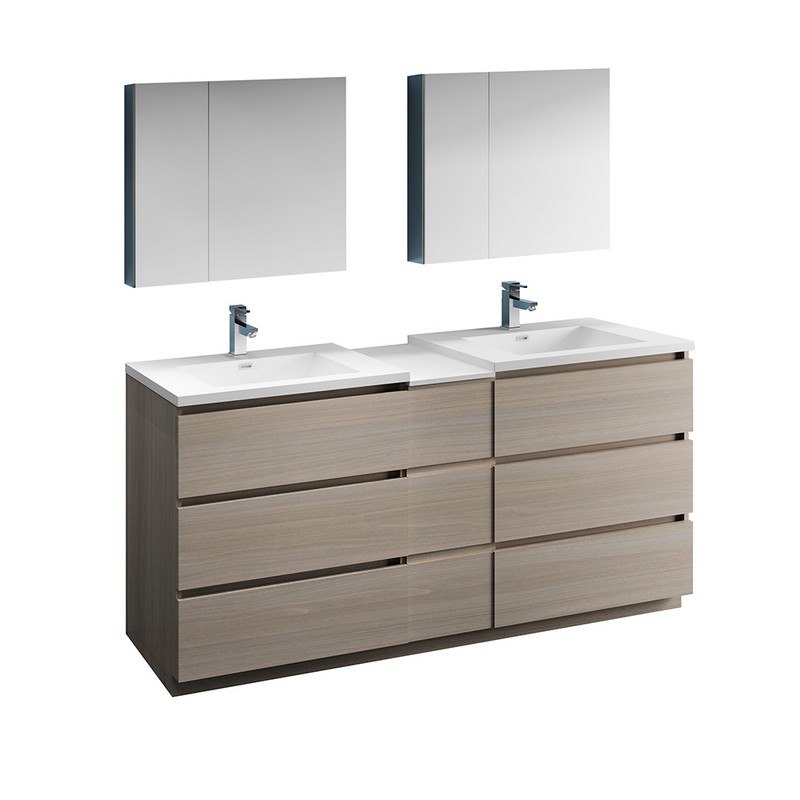 FRESCA FVN93-301230MGO-D LAZZARO 72 INCH GRAY WOOD FREE STANDING DOUBLE SINK MODERN BATHROOM VANITY WITH MEDICINE CABINET