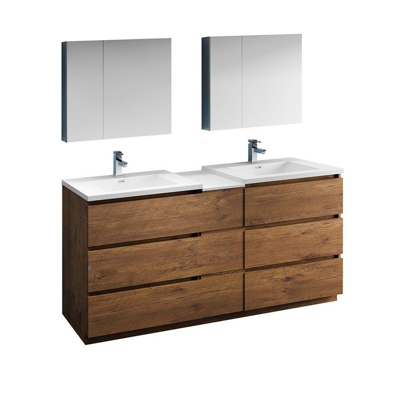 FRESCA FVN93-301230RW-D LAZZARO 72 INCH ROSEWOOD FREE STANDING DOUBLE SINK MODERN BATHROOM VANITY WITH MEDICINE CABINET