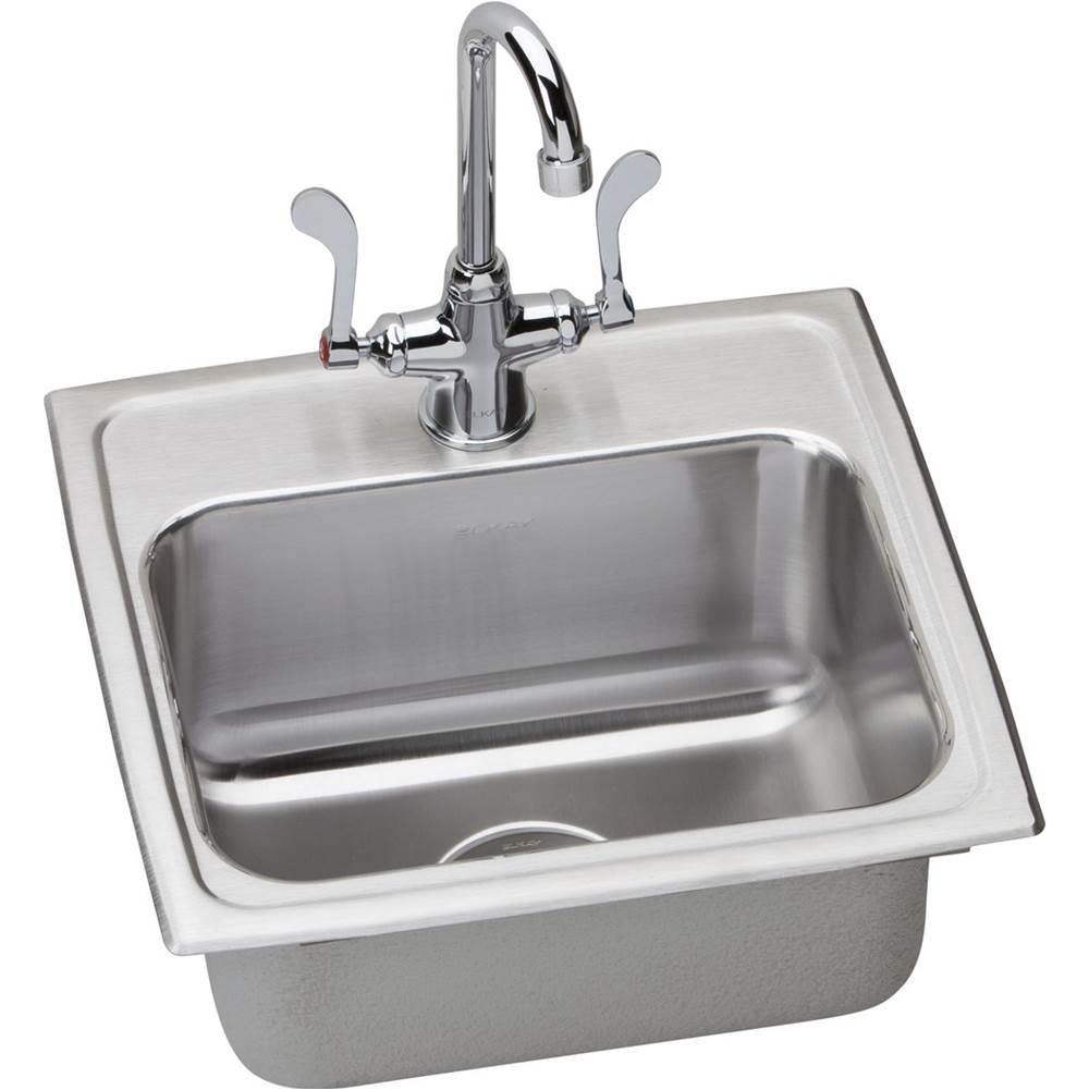 ELKAY LR1716C LUSTERTONE STAINLESS STEEL 17 L X 16 W X 7-5/8 D TOP MOUNT KITCHEN SINK WITH FAUCET, 1 FAUCET HOLE