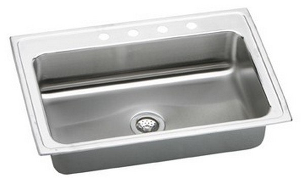 ELKAY PSRS33224 PACEMAKER STAINLESS STEEL 33 L X 22 W X 7-1/4 D TOP MOUNT KITCHEN SINK, 4 FAUCET HOLES
