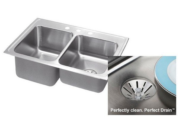 ELKAY STLR3322LPD1 LUSTERTONE 33 L X 22 W X 10-1/8 D TOP MOUNT SINK WITH PERFECT DRAIN, 1 FAUCET HOLE