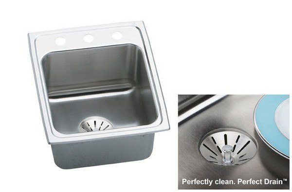 ELKAY DLR172210PD1 STAINLESS STEEL 17 L X 22 W X 10-1/8 D TOP MOUNT KITCHEN SINK KIT, 1 FAUCET HOLE