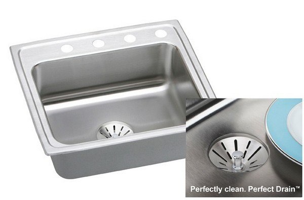 ELKAY DLR252110PD1 STAINLESS STEEL 25 L X 21-1/4 W X 10-1/8 D TOP MOUNT KITCHEN SINK KIT, 1 FAUCET HOLE