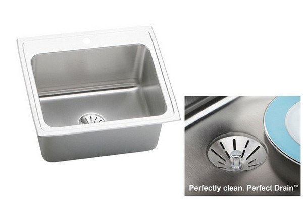 ELKAY DLR252210PD3 STAINLESS STEEL 25 L X 22 W X 10-3/8 D TOP MOUNT KITCHEN SINK KIT, 3 FAUCET HOLES