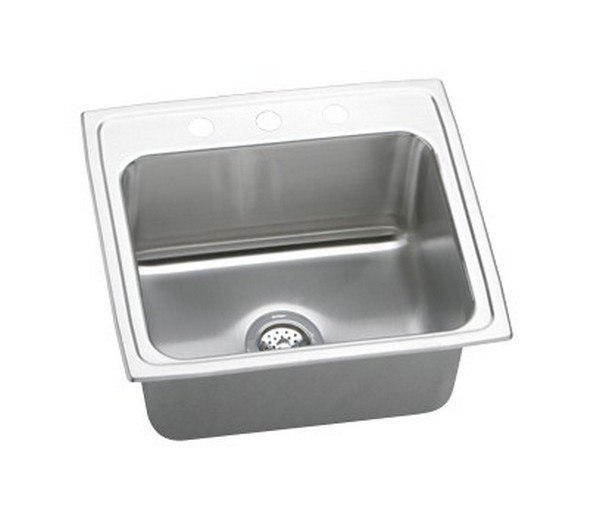 ELKAY DLRQ2219102 LUSTERTONE STAINLESS STEEL 22 L X 19-1/2 W X 10-1/8 D TOP MOUNT KITCHEN SINK, 2 FAUCET HOLES