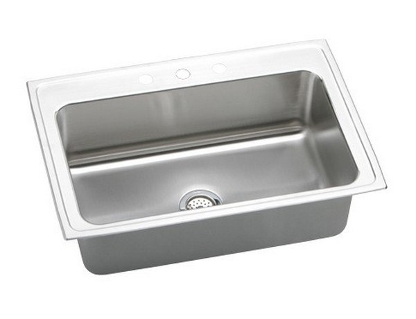 ELKAY DLRSQ3322101 LUSTERTONE STAINLESS STEEL 33 L X 22 W X 10-1/8 D TOP MOUNT KITCHEN SINK, 1 FAUCET HOLE