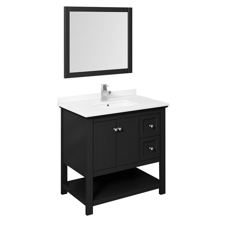FRESCA FVN2336BL MANCHESTER 36 INCH BLACK TRADITIONAL BATHROOM VANITY WITH MIRROR