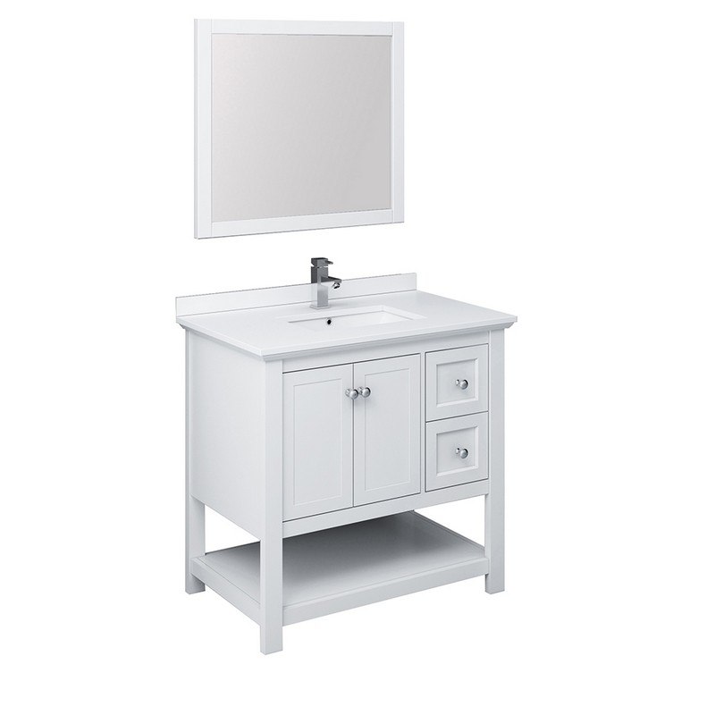 White Traditional Bathroom Vanity, 36 Inch Wide Vanity Mirror