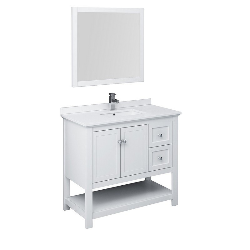 FRESCA FVN2340WH MANCHESTER 40 INCH WHITE TRADITIONAL BATHROOM VANITY WITH MIRROR