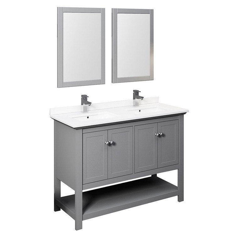 FRESCA FVN2348GR-D MANCHESTER 48 INCH GRAY TRADITIONAL DOUBLE SINK BATHROOM VANITY WITH MIRRORS
