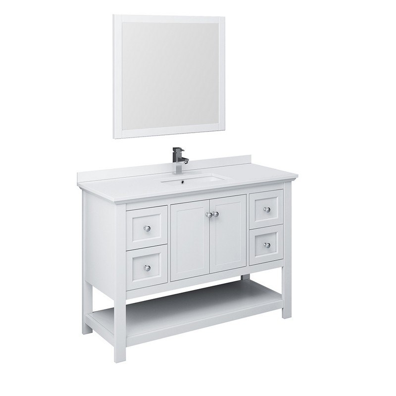 FRESCA FVN2348WH MANCHESTER 48 INCH WHITE TRADITIONAL BATHROOM VANITY WITH MIRROR