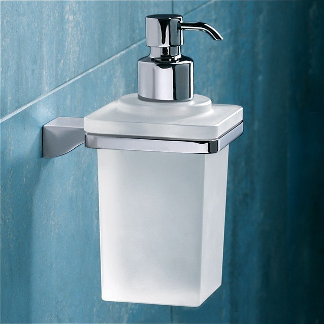 GEDY 5781-13 GLAMOUR WALL MOUNTED SQUARE FROSTED GLASS SOAP DISPENSER WITH CHROME MOUNTING