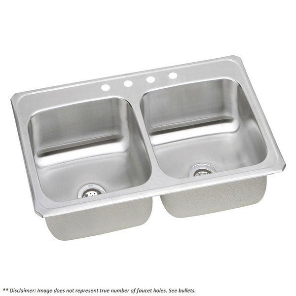 ELKAY CR43223 CELEBRITY 43 L X 22 W X 6-7/8 D DOUBLE BOWL KITCHEN SINK, 3 FAUCET HOLES