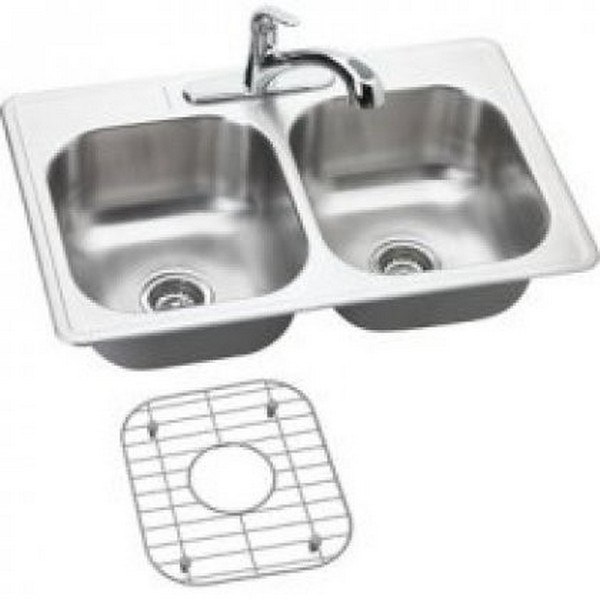 ELKAY DSE233223DFBG DAYTON 33 L X 22 W X 8 D TOP MOUNT KITCHEN SINK WITH FAUCET, BOTTOM GRID AND DRAINS