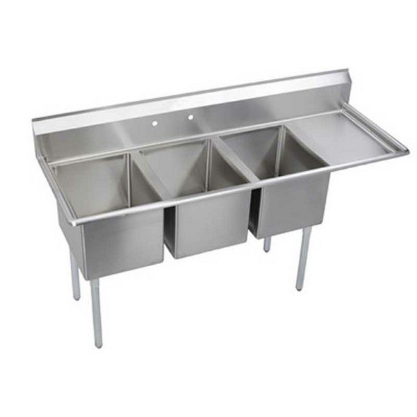 ELKAY E3C16X20-R-18X ECONOMY 72 1/2 IN THREE COMPARTMENT SINK WITH RIGHT 18 IN DRAINBOARD FEATURES