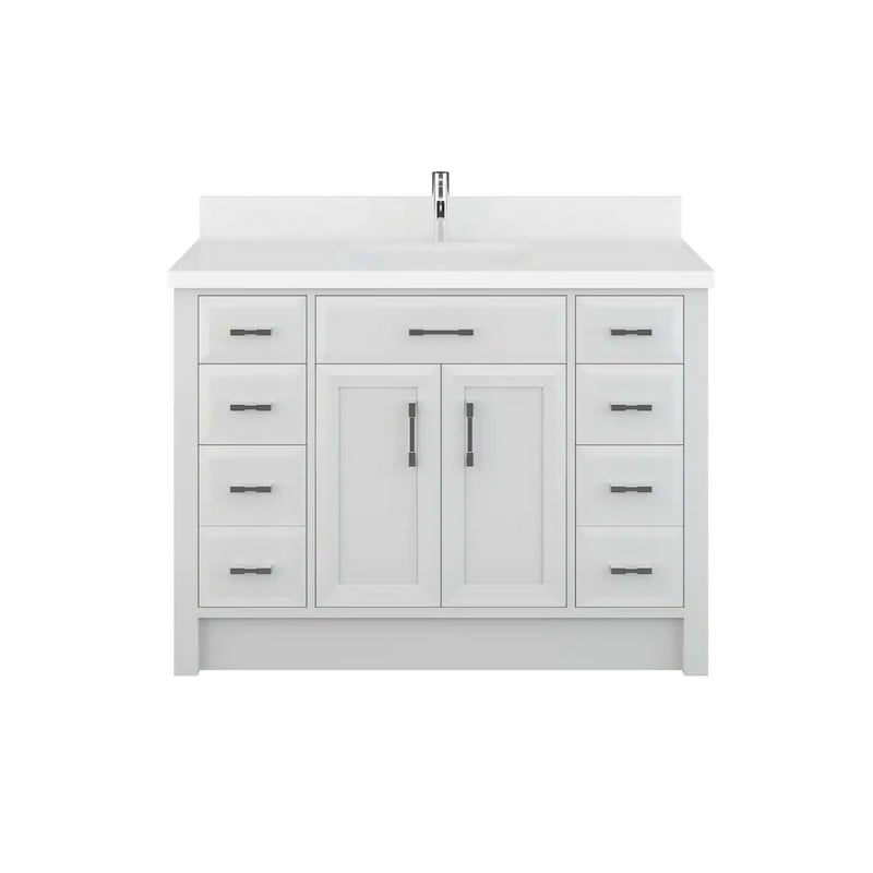 IKOU CA42 CALAIS 42 INCH ENGINEERED STONE COUNTERTOP SINGLE SINK BATHROOM VANITY WITH POWER BAR AND DRAWER ORGANIZER