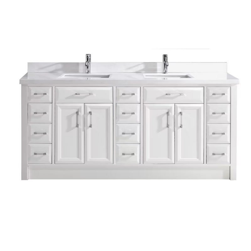 IKOU CA75 CALAIS 75 INCH ENGINEERED STONE COUNTERTOP DOUBLE SINK BATHROOM VANITY WITH POWER BAR AND DRAWER ORGANIZER