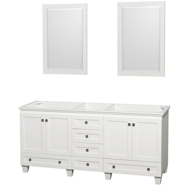 WYNDHAM COLLECTION WCV800072DWHCXSXXM24 ACCLAIM 72 INCH DOUBLE BATHROOM VANITY IN WHITE, NO COUNTERTOP, NO SINKS, AND 24 INCH MIRROR