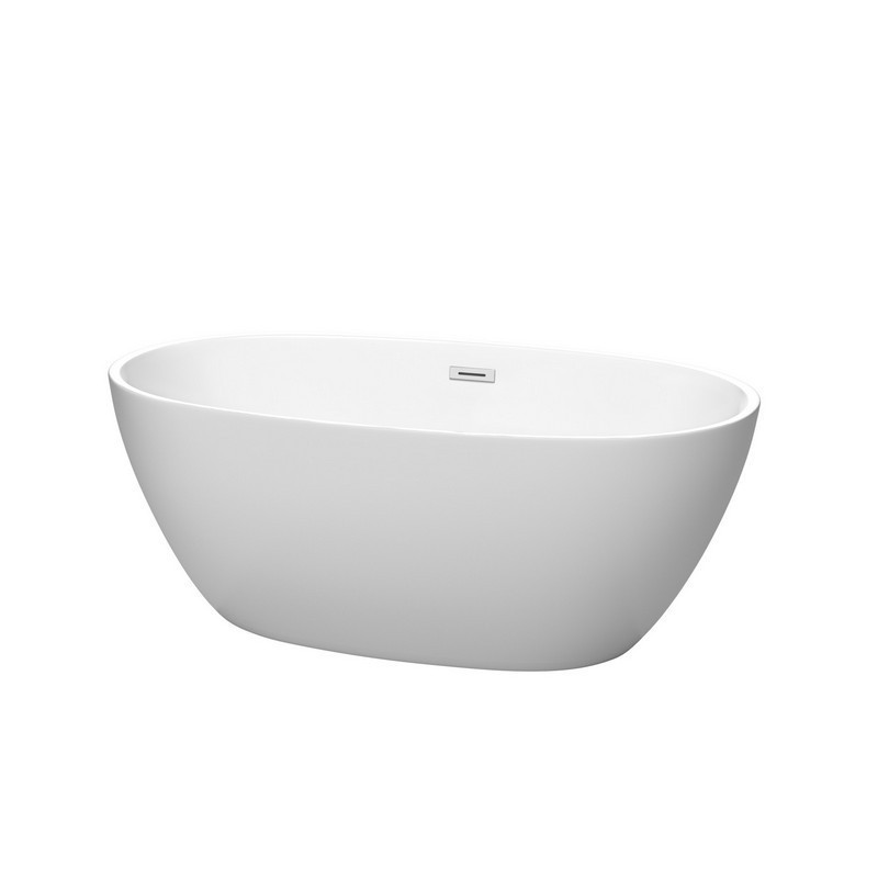 WYNDHAM COLLECTION WCBTE306159MW JUNO 59 INCH FREESTANDING BATHTUB IN MATTE WHITE WITH POLISHED CHROME DRAIN AND OVERFLOW TRIM
