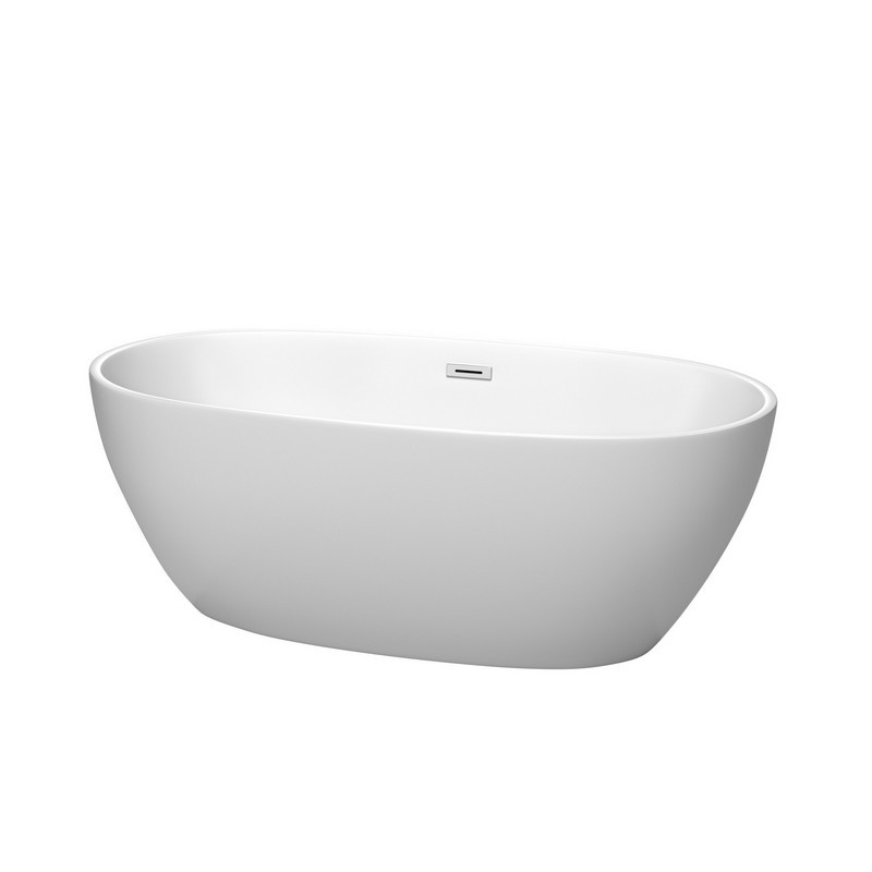 WYNDHAM COLLECTION WCBTE306163MW JUNO 63 INCH FREESTANDING BATHTUB IN MATTE WHITE WITH POLISHED CHROME DRAIN AND OVERFLOW TRIM