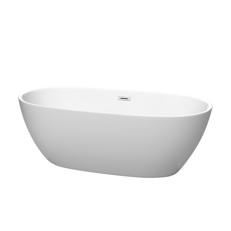 WYNDHAM COLLECTION WCBTE306167MW JUNO 67 INCH FREESTANDING BATHTUB IN MATTE WHITE WITH POLISHED CHROME DRAIN AND OVERFLOW TRIM