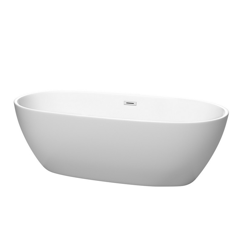 WYNDHAM COLLECTION WCBTE306171MW JUNO 71 INCH FREESTANDING BATHTUB IN MATTE WHITE WITH POLISHED CHROME DRAIN AND OVERFLOW TRIM