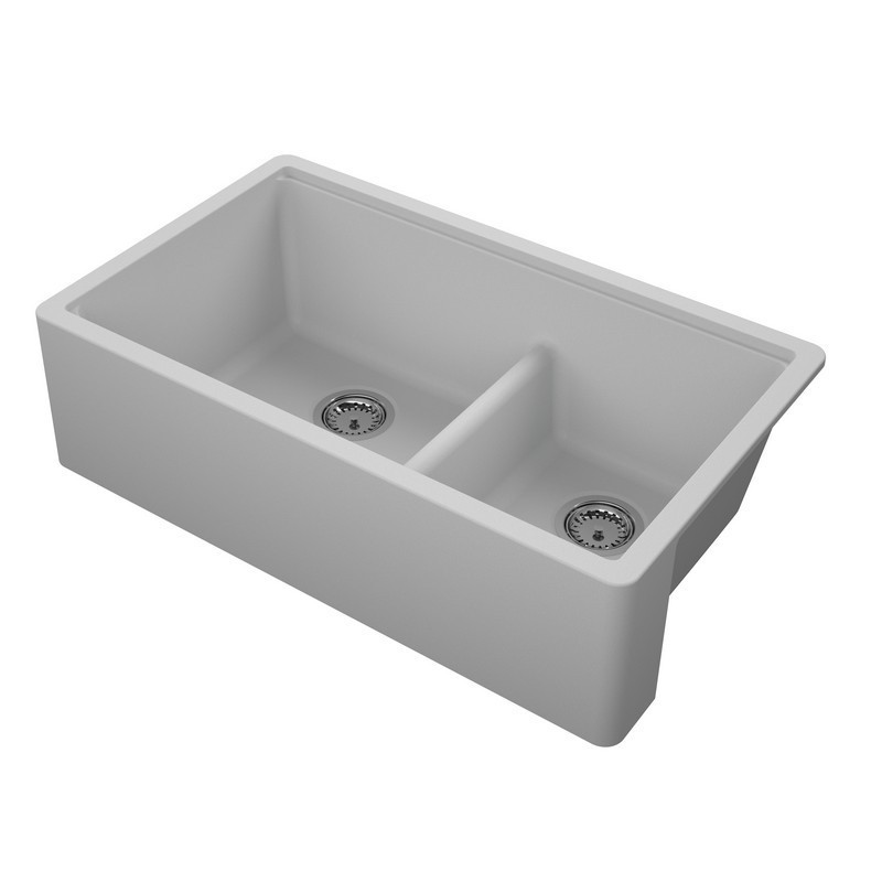 EMPIRE INDUSTRIES TF33DGG TITAN 33 INCH FARMHOUSE COMPOSITE GRANITE DOUBLE BOWL KITCHEN SINK IN GREY WITH STRAINER