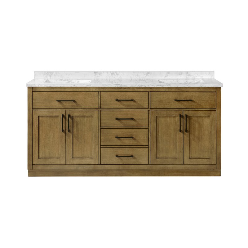 OVE DECORS 15VVA-ALON72-059EI ATHEA 72 INCH FREESTANDING DOUBLE SINK BATHROOM VANITY WITH CULTURED MARBLE COUNTERTOP AND POWER BAR IN ALMOND LATTE