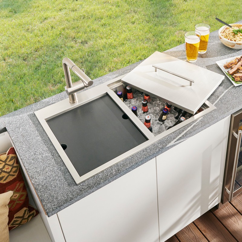 RUVATI RVQ6290 MERINO 29 INCH TOPMOUNT T-316 INSULATED ICE CHEST AND OUTDOOR BBQ WORKSTATION SINK - STAINLESS STEEL
