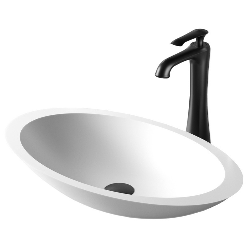 KARRAN QM160WH412 QUATTRO 23 INCH MATTE WHITE OVAL BATHROOM VESSEL SINK WITH FAUCET AND DRAIN