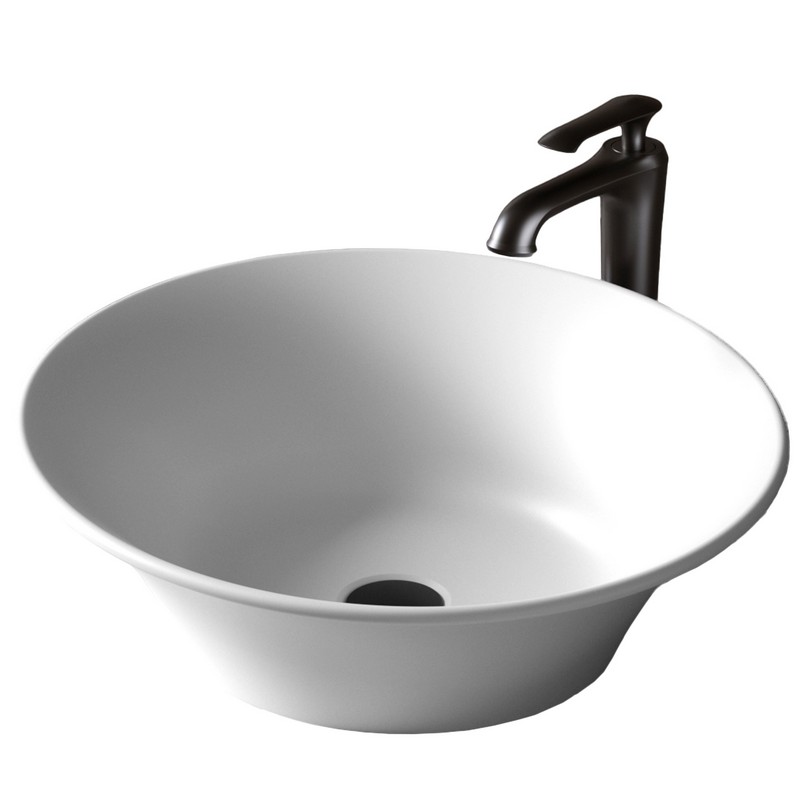 KARRAN QM164WH412 QUATTRO 20 5/8 INCH MATTE WHITE OVAL BATHROOM VESSEL SINK WITH FAUCET AND DRAIN