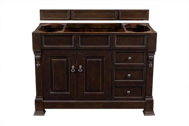 JAMES MARTIN 147-114-5266-3CSP BROOKFIELD 48 INCH BURNISHED MAHOGANY SINGLE VANITY WITH DRAWERS WITH 3 CM CHARCOAL SOAPSTONE QUARTZ TOP WITH SINK