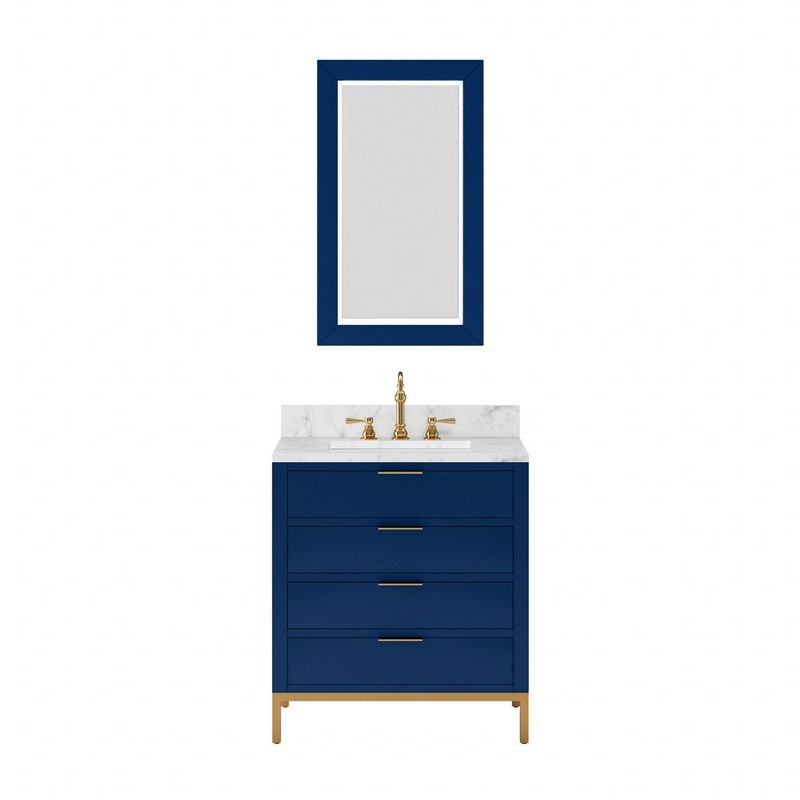 WATER CREATION BR30CW06-R21TL1206 BRISTOL 30 INCH SINGLE SINK CARRARA WHITE MARBLE COUNTERTOP BATH VANITY WITH SATIN GOLD HOOK FAUCET AND RECTANGULAR MIRROR