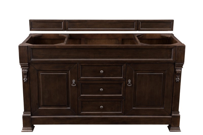 JAMES MARTIN 147-114-5361-3CSP BROOKFIELD 60 INCH BURNISHED MAHOGANY SINGLE VANITY WITH 3 CM CHARCOAL SOAPSTONE QUARTZ TOP WITH SINK