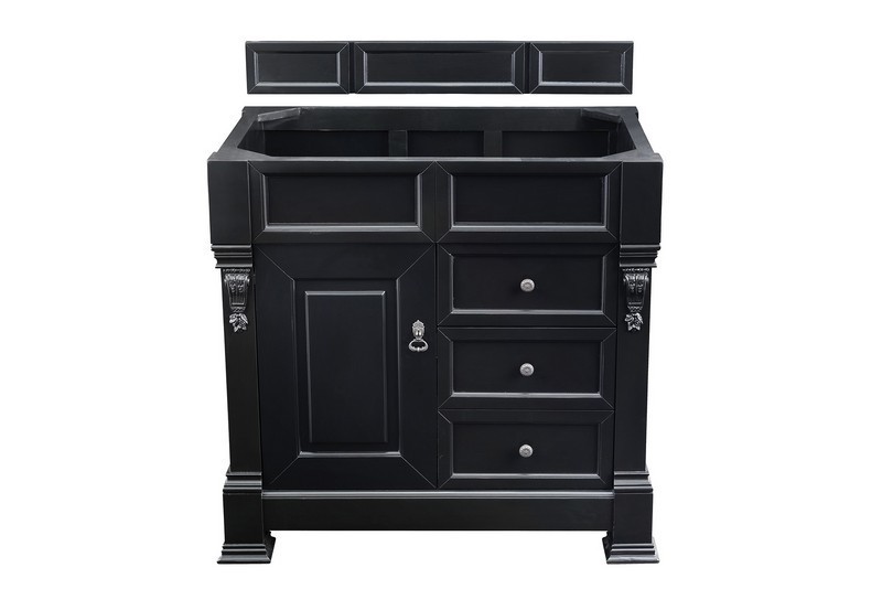 JAMES MARTIN 147-114-5536-3EJP BROOKFIELD 36 INCH ANTIQUE BLACK SINGLE VANITY WITH DRAWERS WITH 3 CM ETERNAL JASMINE PEARL QUARTZ TOP WITH SINK