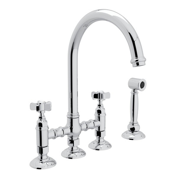 ROHL A1458XMWSTCB-2 COUNTRY ACQUI DECK MOUNT COLUMN SPOUT LEG BRIDGE  SINGLE HOLE KITCHEN FAUCET WITH SIDESPRAY AND...
