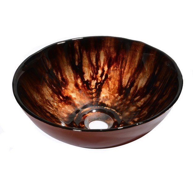 DAWN GVB86132 16-1/2 INCH ROUND BLACK AND BROWN TEMPERED GLASS VESSEL SINK