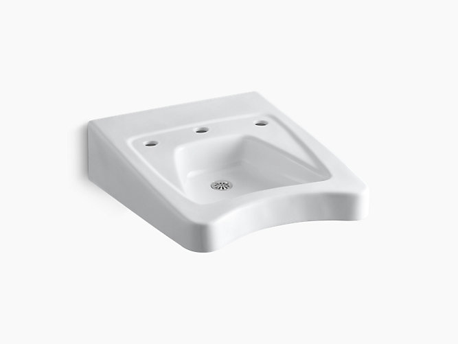 KOHLER K-12634-0 MORNINGSIDE 20 INCH WALL MOUNTED BATHROOM SINK WITH 3 HOLES DRILLED AND OVERFLOW