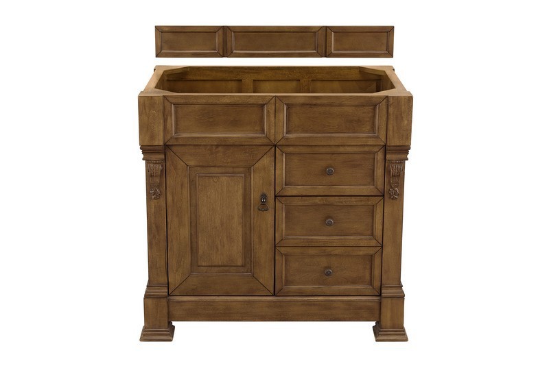 JAMES MARTIN 147-114-5576-3EJP BROOKFIELD 36 INCH COUNTRY OAK SINGLE VANITY WITH DRAWERS WITH 3 CM ETERNAL JASMINE PEARL QUARTZ TOP WITH SINK