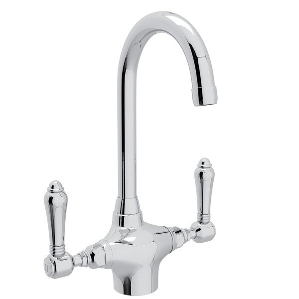 ROHL A1680LMSTN-2 COUNTRY ACQUI SINGLE HOLE COLUMN SPOUT BAR/ FOOD PREP  FAUCET WITH METAL LEVERS, SATIN NICKEL