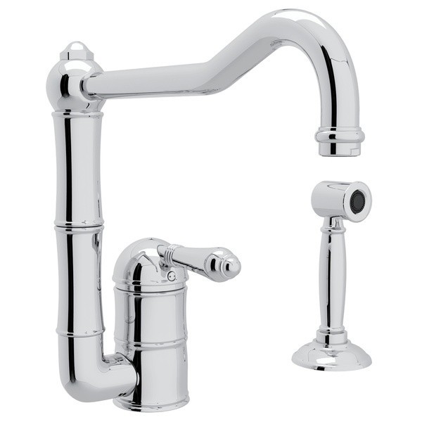 ROHL A3608LMWS-2 COUNTRY ACQUI SINGLE HOLE COLUMN SPOUT KITCHEN FAUCET WITH SIDESPRAY AND METAL LEVER