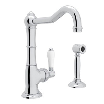ROHL A3650/6.5LPWS-2 COUNTRY CINQUANTA SINGLE HOLE COLUMN SPOUT BAR/FOOD PREP FAUCET WITH SIDESPRAY AND PORCELAIN LEVER