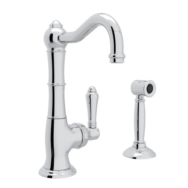 ROHL A3650LMWS-2 COUNTRY CINQUANTA SINGLE HOLE COLUMN SPOUT KITCHEN FAUCET WITH SIDESPRAY AND METAL LEVER