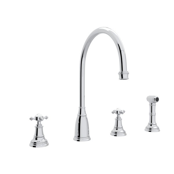 ROHL U.4735X-2 PERRIN & ROWE GEORGIAN ERA 4-HOLE C-SPOUT SINGLE HOLE KITCHEN FAUCET WITH SIDESPRAY AND FIVE SPOKE HANDLES