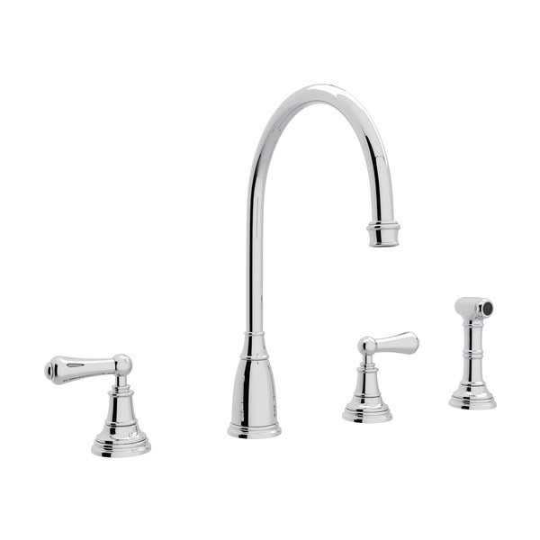 ROHL U.4736L-2 PERRIN & ROWE GEORGIAN ERA 4-HOLE C-SPOUT SINGLE HOLE KITCHEN FAUCET WITH SIDESPRAY AND METAL LEVERS
