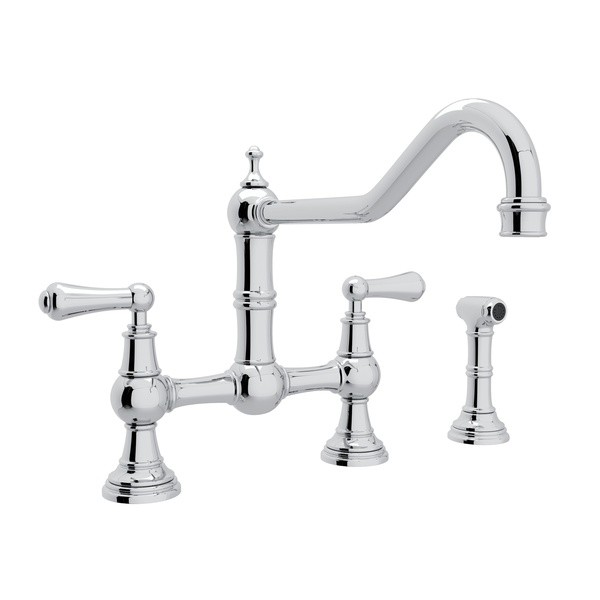 ROHL U.4764L-2 PERRIN & ROWE EDWARDIAN BRIDGE SINGLE HOLE KITCHEN FAUCET WITH SIDESPRAY AND METAL LEVERS